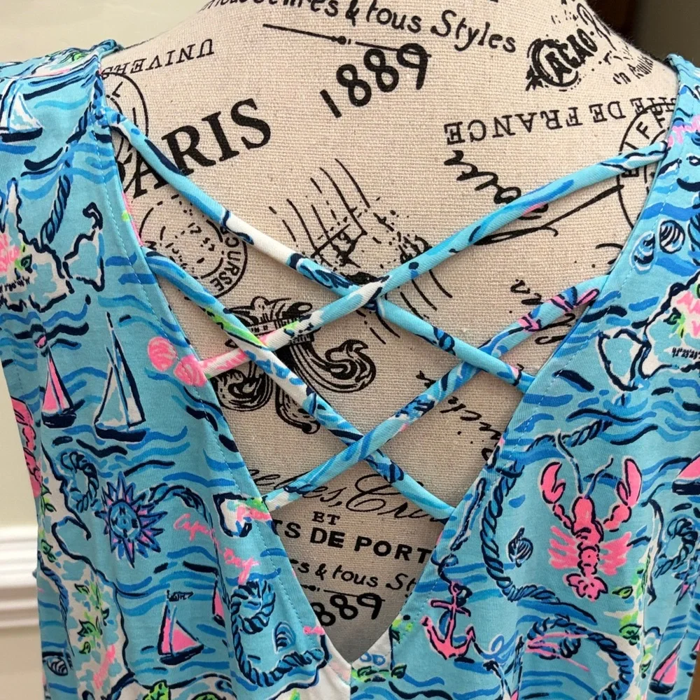 Lilly Pulitzer Blue Pink Nautical Print Midi Dress - Picture 2 of 4